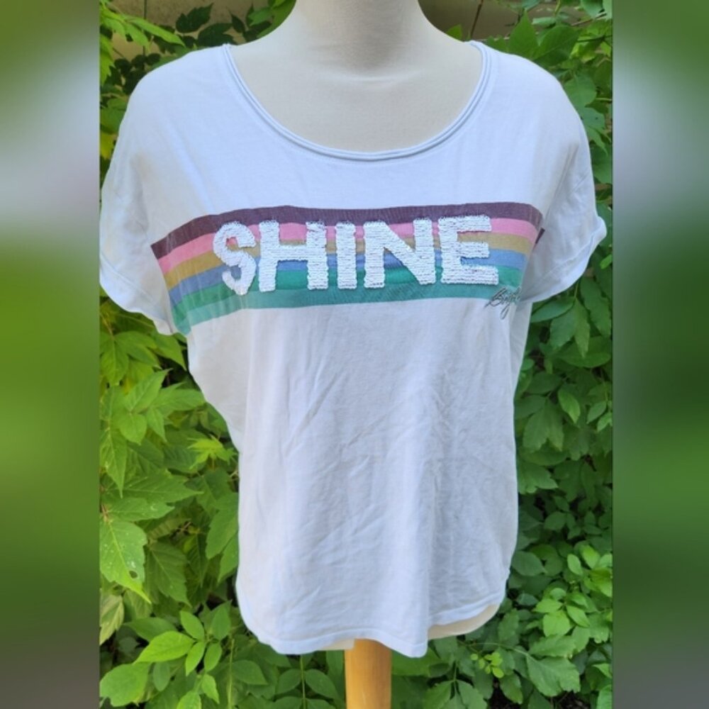 Oui T-Shirt Size 8 with 'SHINE' Sequin Design‎ Cotton